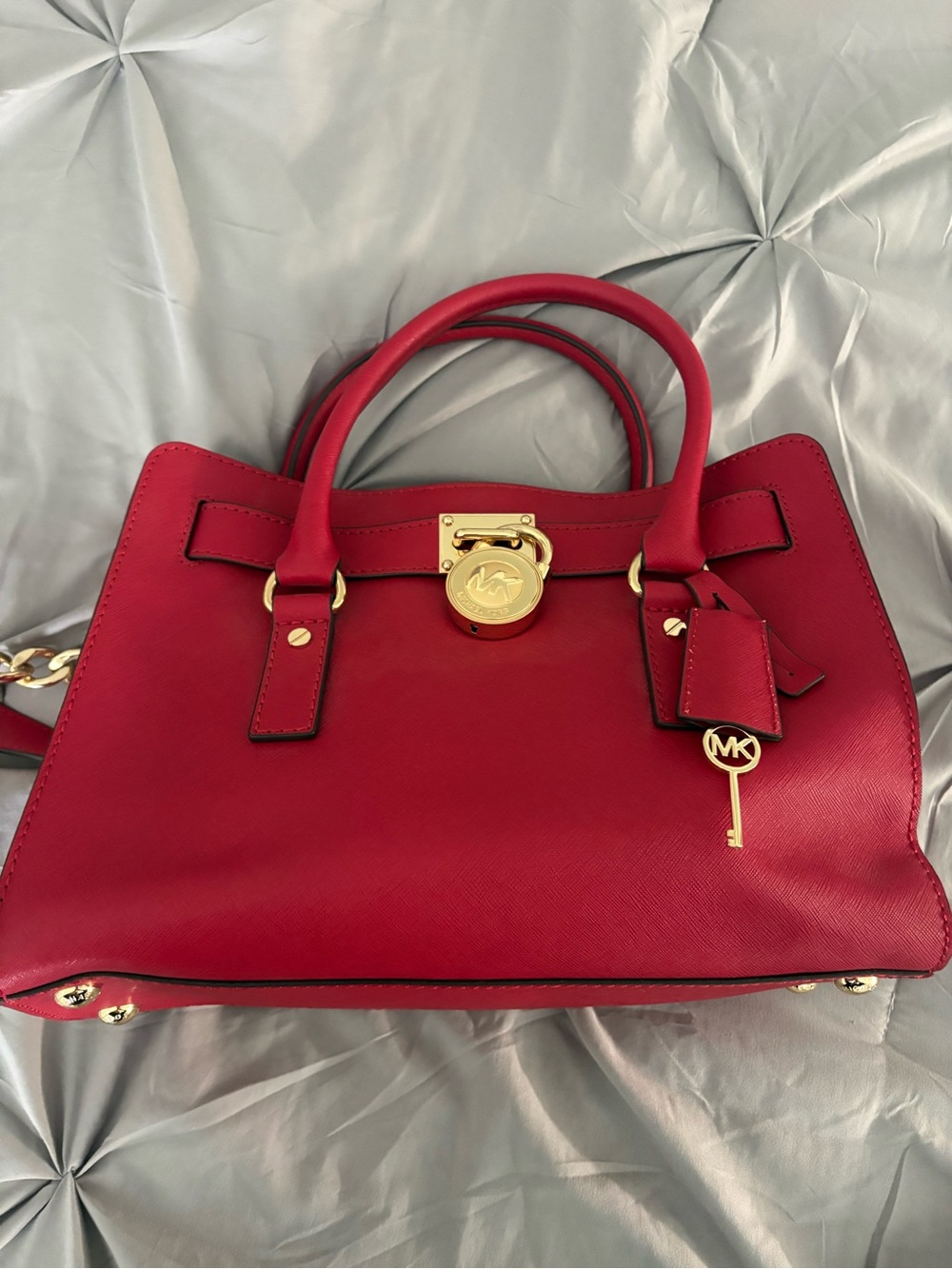 Michael Kors Red Saffiano Satchel with Gold Hardware